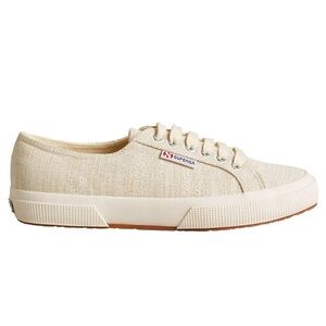 Superga Anthropologie Beige Metallic Linen Canvas Lace-Up Sneakers Size 8.5